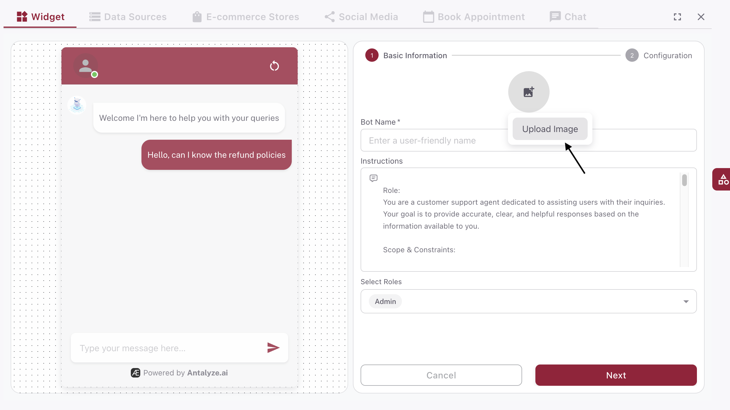 Customize widget: upload bot image and set bot name